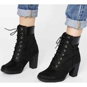 Timberland Black Lace Up Block Heel Ankle Boots  Womens US 7 streetwear fall